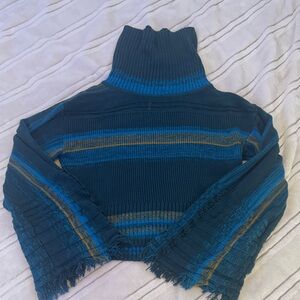 Free People Blue and Yellow Striped Turtleneck Sweater